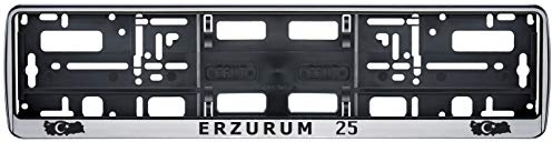 Auto Kennzeichenhalter in der Farbe Silber/Schwarz Nummernschildhalterung Auto, Nummernschildhalter Türkei Flagge 25 Erzurum 2 Stück