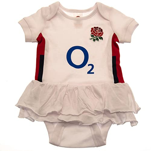 Baby Babies England RFU English Rugby Kit Bodysuit Vest With Tutu Rara Skirt Home Kit Colours 100% Official (0-3 Months)