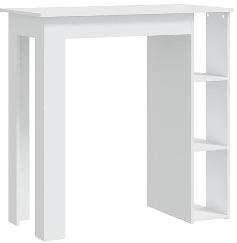 vidaXL Mesa Alta Cocina con Estante Bar Bistró Mostrador Centro Desayuno Comedor Salón Muebles Mobiliario Madera Contrachapada Blanco 102x50x103,5 cm