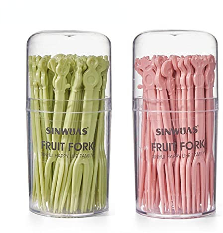 FARZI 100 tenedores de frutas de plástico para el hogar, vajilla desechable para el hogar, dos dientes, ensalada, aperitivos, postres, mini tenedores para tartas, aperitivos, cócteles, palillos