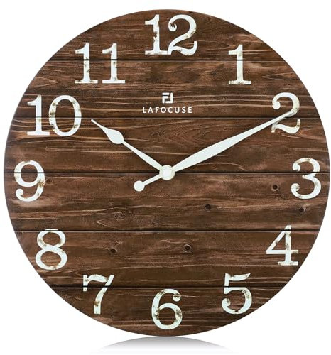 Lafocuse Orologio da Parete Legno Silenzioso Vintage, Rustico Retro Orologio Marrone, Classico Decorativo senza Ticchettio per Soggiorno Camera da Letto Cucina Ufficio 30cm