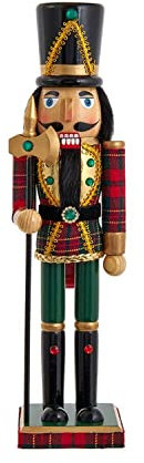 Kurt Adler Cascanueces de Soldado a Cuadros Verdes y Rojos de Madera de 38 cm