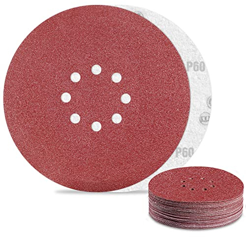 Dischi Abrasivi 225mm 8 Fori Carta Vetrata Grana 60 per Levigatrice da Muro (25Pezzi)