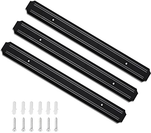 Yuragim Magnetleiste Messer, 3 Stück Messerhalter Magnetisch Schwarz Magnetband Selbstklebend Magnetleiste, 33cm Wandmontage Edelstahl Magnet Messerblock Magnetisch für Ostern, Küche, Büro, Werkzeuge