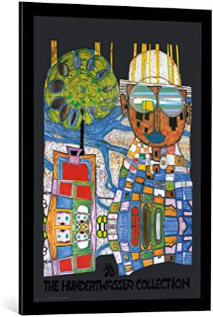 kunst für alle Bild mit Bilder-Rahmen: Friedensreich Hundertwasser Tropenchinese - dekorativer Kunstdruck, hochwertig gerahmt, 59x84 cm, Schwarz matt