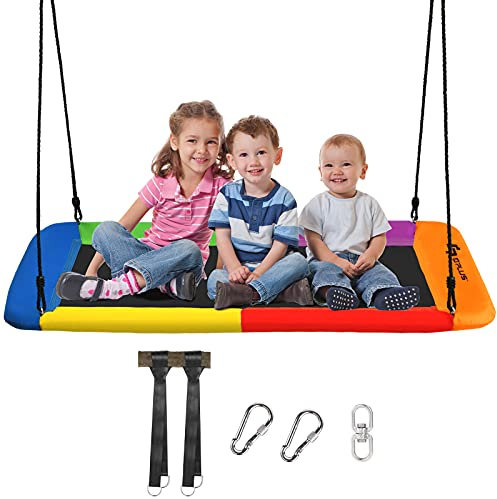 KOMFOTTEU Höhenverstellbare Nestschaukel, Baumschaukel für Kinder & Erwachsene, Gartenschaukel bis 300 kg belastbar, Hängeschaukel für Innen und Außen, 150 x 80 cm (L x B) (Bunt)