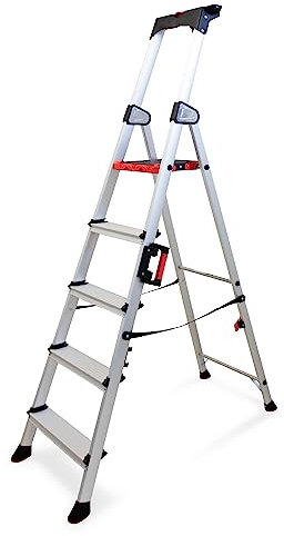 Scala pieghevole, scala, pedana, alluminio resistente, qualità professionale, maniglia per il trasporto, porta utensili ABS pieghevole … (5 gradini)