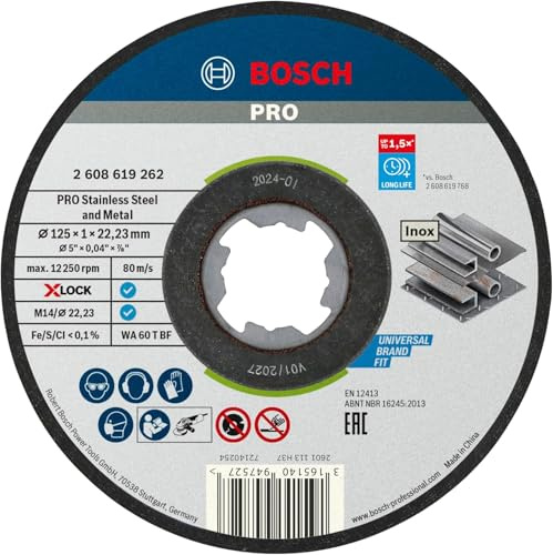 Bosch Professional 1x Standard for Inox X-LOCK Trennscheibe (für Edelstahl, Ø 125 x 1 x 22,23 mm, Gerade, Zubehör Winkelschleifer) (Packung mit 5)
