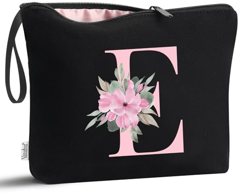 Vavabox A-Z Personalisierte Kosmetiktasche-Geburtstagsgeschenke Für Frauen, Mütter, Beste Freundinnen Und Brautjungfern (E, Schwarz) | Make-up-Tasche zum Geburtstag, kleine Kosmetiktasche, Geschenke für Teenager-Mädchen, Damen