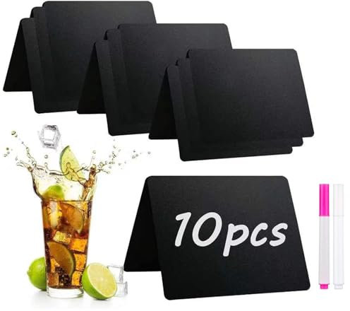DONQL 10 Pezzi Mini Lavagna Piccola, Lavagnette Cancellabili Segnaposto 10 x 7cm, Lavagna da Tavolo con 2 Penna, Lavagnette per Buffet Ristorante Matrimoni Feste Cartellini Prezzi Alimentari (A)