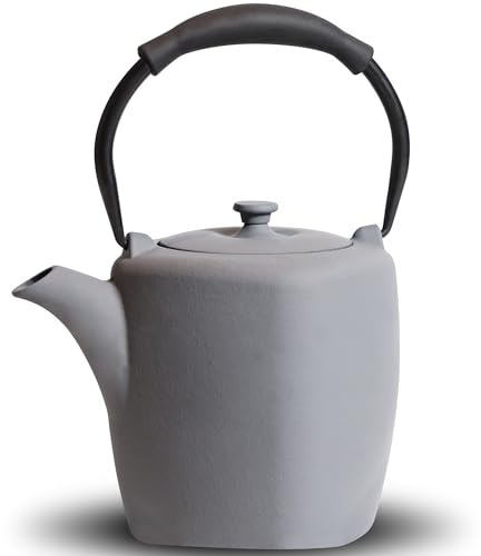 GUANGHEIRON Teiera in ghisa, bollitore da 950 ml, cassaforte con infusore per tè e caffè, teiera giapponese irregolare con interno smaltato, manico in silicone, 950 ml, grigio chiaro