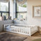 Kinderbett Bodenbett 140x200 cm Bett mit Rausfallschutz & Lattenrost Montessori Bett Bed Gitterbett Kinder Jugendbett Einzelbett | weiß Kiefer Holz massiv Junge Mädchen