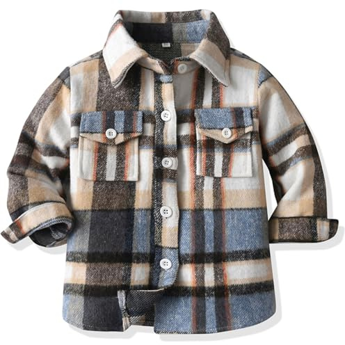 Yaopelky Bambino Ragazzo Flanella Plaid Shirt Bambini Manica Lunga Button Down Giacca Risvolto Tasca Top Regular Fit Casual Autunno Vestiti
