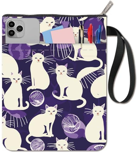 craspire Housse de Livre en Forme de Chat Couverture de Livre en Forme d'animal Protection de Livre pour Livres Brochés Couverture de Livre en Tissu Lavable avec Fermeture Éclair et Poche