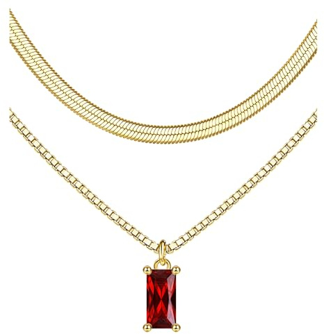 JeweBella 2 St Dam Halsband - Guld Födelsesten, 14k Guldpläterad Rostfritt Stål, Orm Choker, Guldkedja för Kvinnor, Kubisk Zirkon