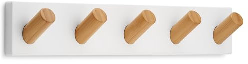 LARHN Garderobenleiste Weiß mit 5 Haken XL, 42cm - Wandgarderobe, Jackenhalter Wand, Hakenleiste Garderobe Wand, Kleiderhaken, Garderobenhaken