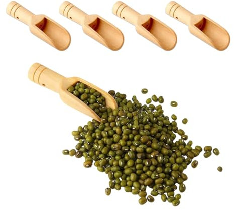 UEAVOID Lot de 4 mini cuillères en bois,mini cuillère de bain,cuillère à bonbons en bois pour miel,épices,sucre,crème glacée,poudre essentielle,vielseitige Verwendung