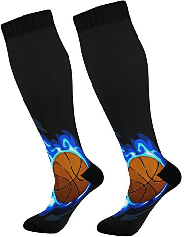 ODHHGDF Burning Basketball-Kompressionsstrümpfe für Damen und Herren, kniehohe Strümpfe für Sport, Laufen, Reisen, 1 Paar, Siehe Abbildung, Einheitsgröße