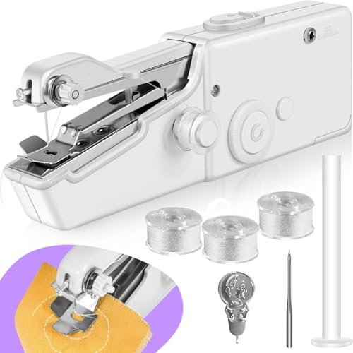 Handnähmaschine Tragbare, Schnelles Nähen Mini Nähmaschine für Anfänger Nähmaschinen mit Spulen für Zuhause, Reisen und DIY, Nähmaschinen mit Zubehör, Handnähmaschine mit Unterfaden für Stoffe