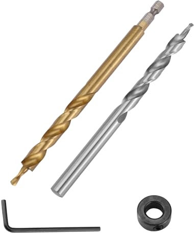Qusedwey 2Pcs 1/4 Inch Hex Shank Pocket Hole Drill Bit + 3/8(9.5Mm) Replacement Twist Step Drill Bit with Depth Stop Collar for Manual Pocket Hole Jig System Drill Guide Drill Tools Kit