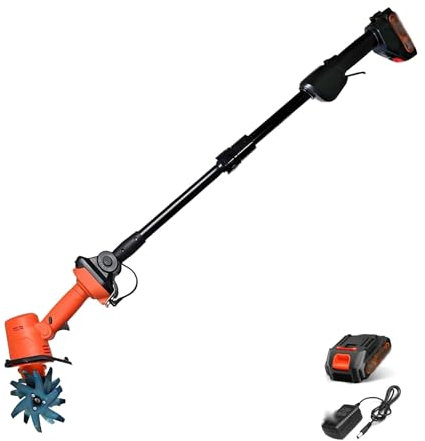 DOJOEUU Motobineuse électrique sans Fil, motobineuse portative avec Batterie Rechargeable, Perche télescopique, Largeur de Travail de 10 cm, Profondeur de Travail de 10 cm, 235 TR/Min