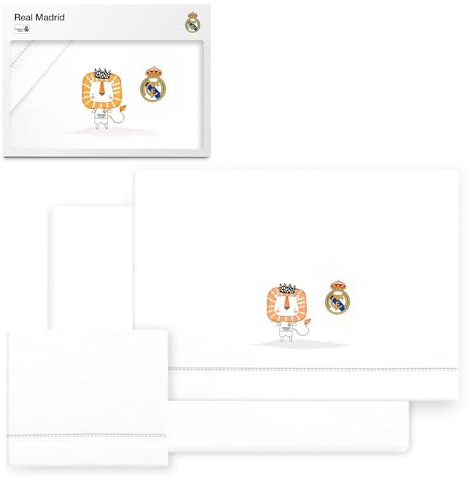 Interbaby - Juego de sábanas para Cuna Real Madrid – Juego de Sábanas 3 con León y Escudo Bordado – 100% Algodón Suave, Transpirable e Hipoalergénico – Producto Oficial para Bebés Recién Nacidos