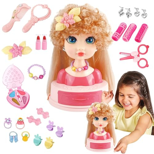 Frisierkopf Puppenkopf Spielzeug Übungsset Für Frisuren Und Styling | Flechten Üben Mit Haarklammern Und Schminkzubehör Für Mädchen Ab 3 Jahren