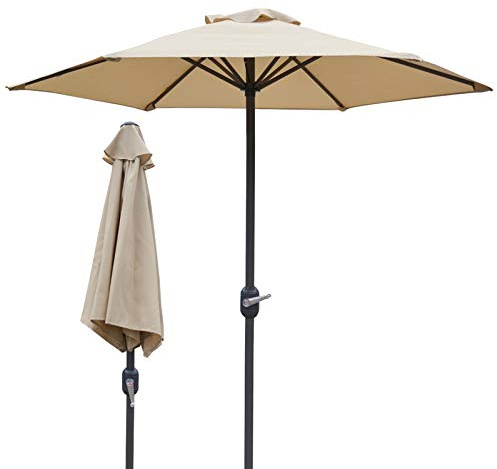 Parasol de Jardin de 6,6 pi avec manivelle, Parasol de Jardin pour marché, Plage, Jardin, Installation Facile(Beige)