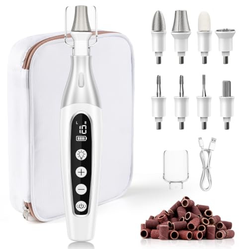 AOMEES Manicure Pedicure Kit, Cordless Electric Nail File Drill Set with 8 Drill Bits & 50 Sanding Bands,10 Speeds Nail Grinder for Seniors Thick Nail/Toenail, Callus Remover for Women Men