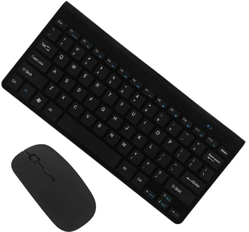 Combinazione Tastiera e Mouse Wireless 2.4 Ghz, 78 Tasti Abs Nero | Set da 1 Pezzo Ricevitore Usb, Disposizione Salvaspazio, Tasti Multimediali, Clic Silenziosi