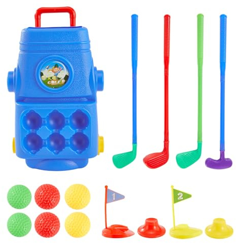GREENSAPPIRE Kids Golf Set Includes 4 Kids Golf Clubs 6 Golf Balls 2 Practice Holes Golf Cart Indoor Outdoor Games Golf Club Play Set Portable Toddler Golf Set Garden Games Sports Toy fo