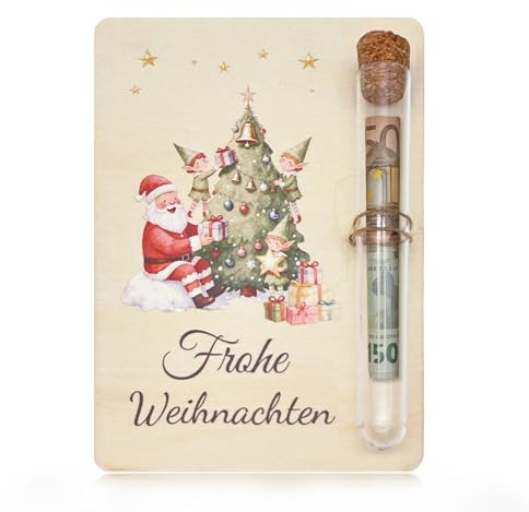 Dongcill Weihnachten Geldgeschenk Verpackung Holz,Verpackung Geldgeschenk Weihnachten,Holz Weihnachtskarten mit Reagenzgläser,Weihnachtsgeschenke für Freund Familie