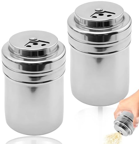 ATTEEFI 2 Pièces Distributeur D'assaisonnement Polyvalent, Grand Saupoudreuse à Epices, Argent Bouteille D'assaisonnement en Acier Inoxydable, pour Poivre, Cannelle et Poudre de Chili