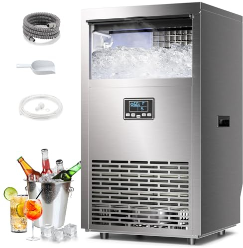 COWSAR Commercial Ice Maker 100Lbs/24H - Under Counter Ice Machine, Freestanding Industrial Ice Cube Maker, Adjustable Thickness,Touch Screen, Self-Cleaning for Restaurant, Bar,Outdoors, Home.