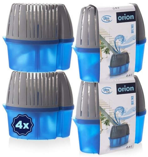 Orion Set de 450 g x 4 – Deshumidificador granulado con aroma a limón – Caja absorbente de humedad contra olores y moho para baño, cocina, sótano, caravana