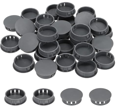 sourcing map 32PCS 35mm(1 3/8) Dark Gray Plastic Hole Plugs, Flush Type Panel Hole Plugs Insert End Caps for Locking Hole Tubes Furniture Cabinet