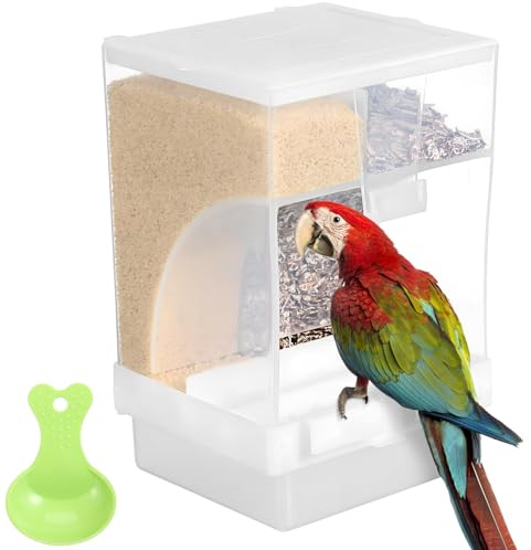 ULTECHNOVO Parakeet Bird Cage Feeder with Spoon Set Indoor Automatic Bird Food Holder Feeding Bowl and Cage Accessories Random Color