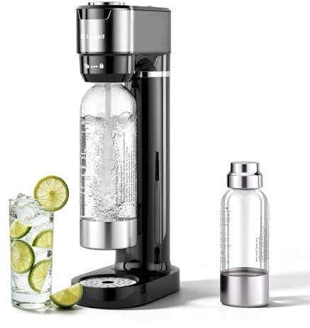 LLIVEKIT Sparkling Water Maker, Soda Maker with 4 Fizz Settings | Includes 0.5 L and 1 L PET Bottles, Compatible with CO₂ Cylinders, Safety Valve, Black
