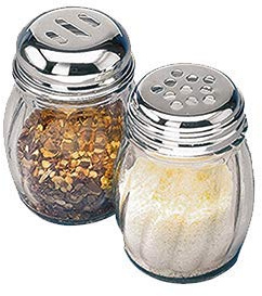 6-Ounces Glass Spices Shaker With Perforated Stainless Steel Top And Parmesan Cheese Shaker With Slotted Stainless Steel Top/Set of 2/Bulk Swirl Retro Style Dispensers With Lids/Salt & Pepper Shakers