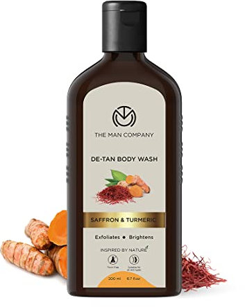 The Man Company De Tan Bodywash für Herren mit Safran-, Kurkuma- und Walnussbrot zur Hautaufhellung 200 ml|Duschgel zur Bräunungsentfernung für strahlende und glatte Haut|Frei von SLS und Parabenen