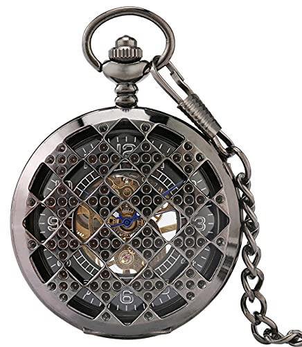 COTBY Gentleman Pocket Watch,Pocket watch,Black manual antique pendant manipulator clockwork for men (Color:Black) (Black) (Black)