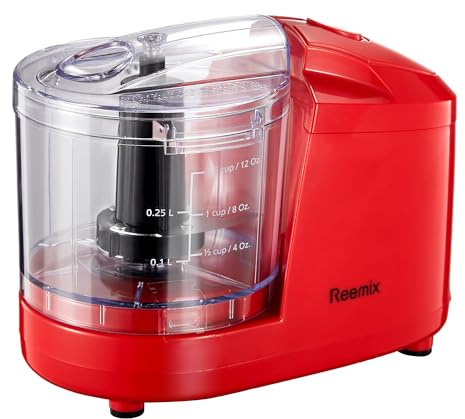 1.5-Cup One-Touch Electric Food Chopper, 100W Mini Food Processor Meat Grinder, Mix, Chop, Mince and Blend Vegetables, Fruits, Nuts, Meats, Stainless Steel Blade (Red)