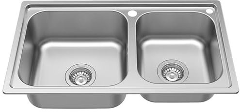 Fregadero de Cocina de Dos Senos de Acero Inoxidable de Montaje Superior/bajo Montaje - Superficie Cepillada - Fregadero con Tapón de Colador y Kit de Tubería de Desagüe,75x41cm