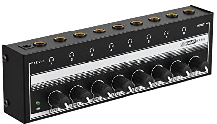 SHUAIGUO-1 HA800 Headphone Amplifier Audio Amp. Ultra-compact 8 Channels Mini Audio Stereo Microphone AMP. with Power Adapter