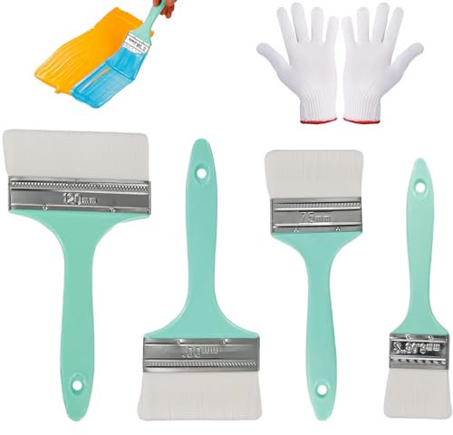 6 Pcs Set Fence Paint Brushes, With Gloves Paint Brush, Fence Brush Paint Decking Brush Set Paint Brushes Decorating for Garden Painting Fence Door, Varnish Brush Staining Brushes Wall Paint Brush