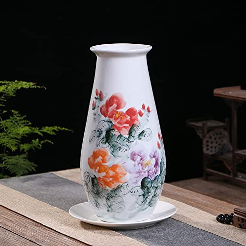 CWCQGH Pot de Fleurs en céramique Peint à la Main en Porcelaine Bleue et Blanche pour orchidées, Vase de Bureau Taille Haute de Style Chinois, Pot d'arbre avec Plateau,C