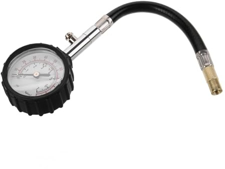 GLEAVI Manometro Pressione Pneumatici Auto Tubo Flessibile 0-100psi in Metallo e Gomma, Misuratore Pressione Gomme Preciso e Comodo per Controllo Auto