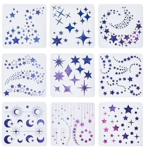 UNICRAFTALE 9 Stil Sternschablone Für Wandzeichnungen Mond Funkelnde Sterne Schablone Für Kartenherstellung Farbe Wiederverwendbare Malschablonen Vorlagen Für Wände Holzbrennen Kunsthandwerk