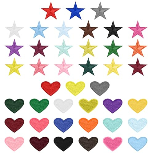 JAXICREY 42 Stück Bügelbilder Aufnäher Kinder,Herz Applikationen zum Aufnähen Bügel Patches,Bügelflicken Aufbügler,Erwachsene Aufbügeln,Flicken Bügelsticker,für Kleidung,DIY-Zubehör,Rucksäcke,T-shirt