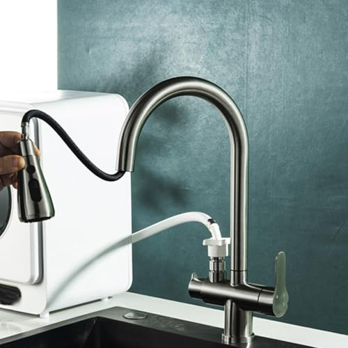 Robinet Cuisine Lave Vaisselle Extractible Robinet de Cuisine Pivotant Acier Inoxydable-Gris